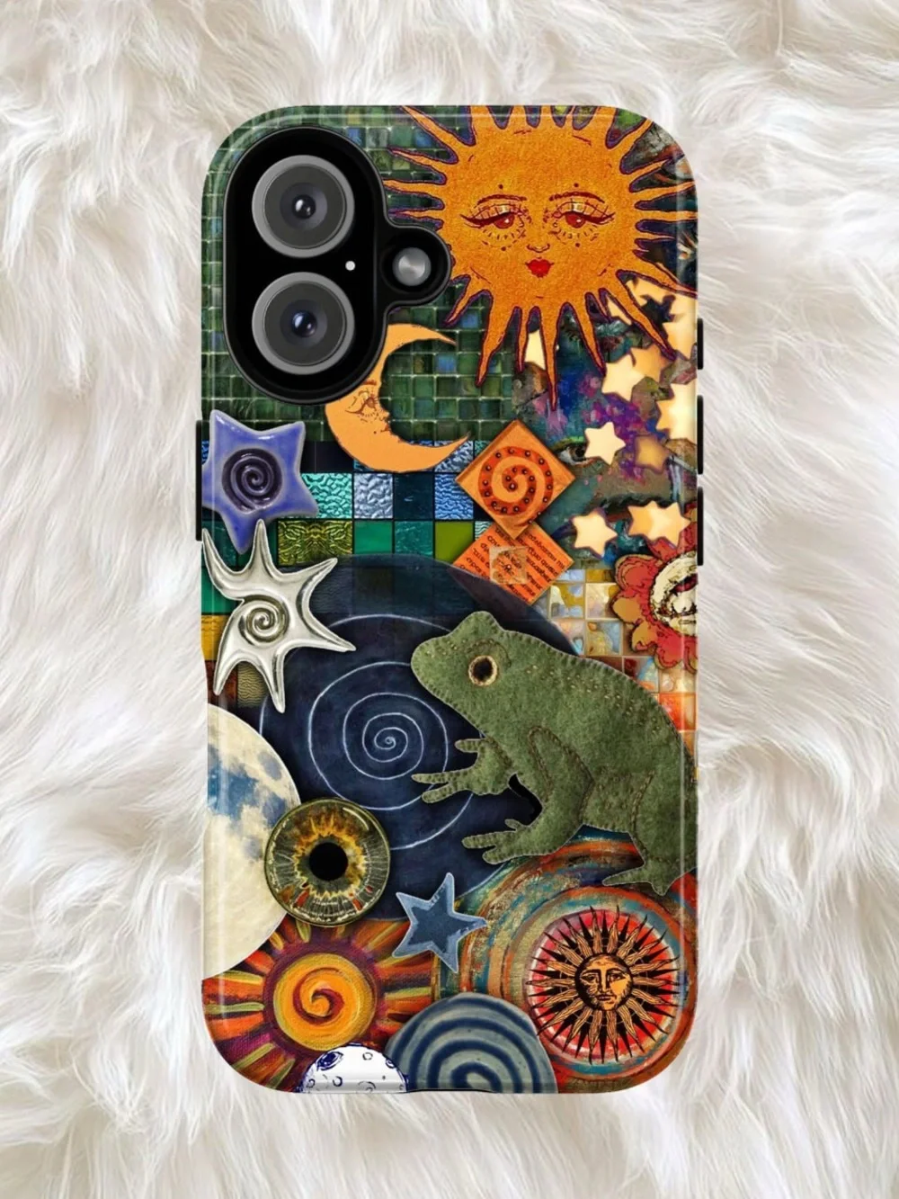 Whimsical Boho Sun & Frog Multicolor Protective Phone Case